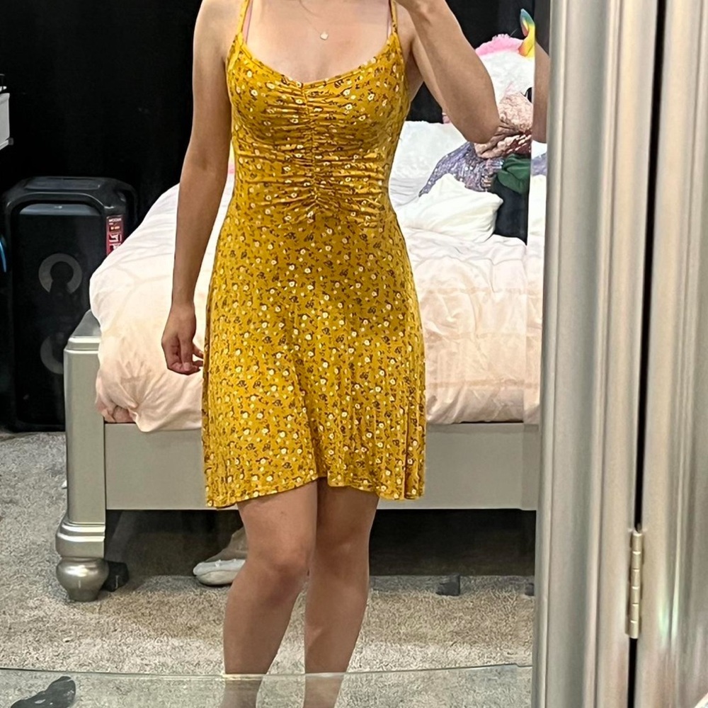 Yellow Floral Spaghetti Strap Dress